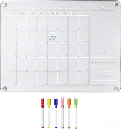 Magnetic Fridge Calendar, 16.5"x11.7" Large Acrylic Dry Erase Board with Markers, for Family Meal Planning & Kitchen Organization