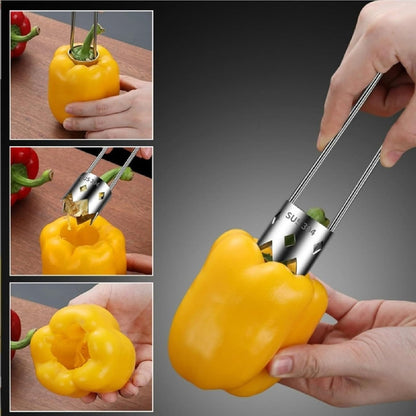 Fruit and Vegetable Corer Tool, Red Bell Pepper Seed Corer, Stainless Steel Apple Core Remover with Ergonomic Handle