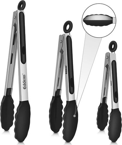 Eddeas Kitchen Tweezers Tongs, Cooking Tweezers Stainless Steel - 3 Size 12'' 10'' & 8 inch Ideal for Meat, pasta, plating and pinching delicate small pieces of food, Set of 3