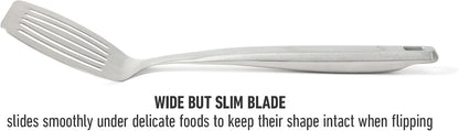 Calphalon Slotted Turner, Kitchen Flipping Spatula, Slotted Spatula, Stainless Steel Turner with Silicone Heat Resistance Handle, Nonstick-Safe Spatula for Draining and Flipping (Navy)