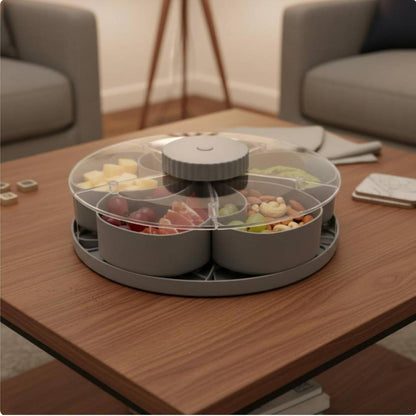 predolo Rotating Snack Tray with Lid Easy to Clean Lidded Rotating Container Portable Divided Rotation Tray Serving Platter for Entertaining, Parties, Blue
