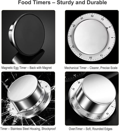 Mechanical Kitchen Timer Countdown Magnetic Stainless Steel for Egg Cooking