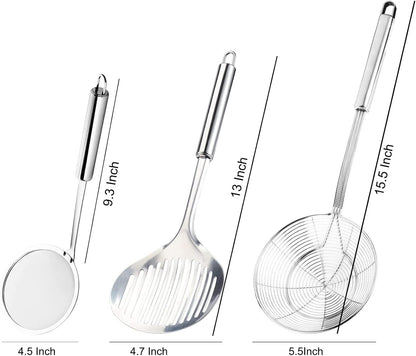TENTA Kitchen Multi Kitchen Utensil Stainless Steel Cooking Skimmer Slotted Fish Turner Spatula Spoon Colander Drain Water Filter Spoon Hot Pot Scoop Comfortable Grip Design Strainer Ladle for Kitchen