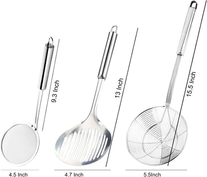 TENTA Kitchen Multi Kitchen Utensil Stainless Steel Cooking Skimmer Slotted Fish Turner Spatula Spoon Colander Drain Water Filter Spoon Hot Pot Scoop Comfortable Grip Design Strainer Ladle for Kitchen