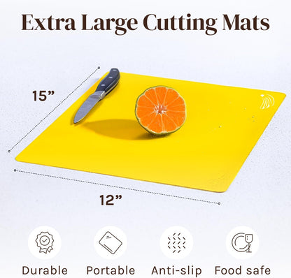 Cooler Kitchen 4 Piece Flexible Plastic Cutting Boards for Kitchen, BPA Free Plastic Cutting Mats For Kitchen - Extra Thick Chopping Mats - Mats Color Coded with Food Icons - Non Slip Dishwasher Safe