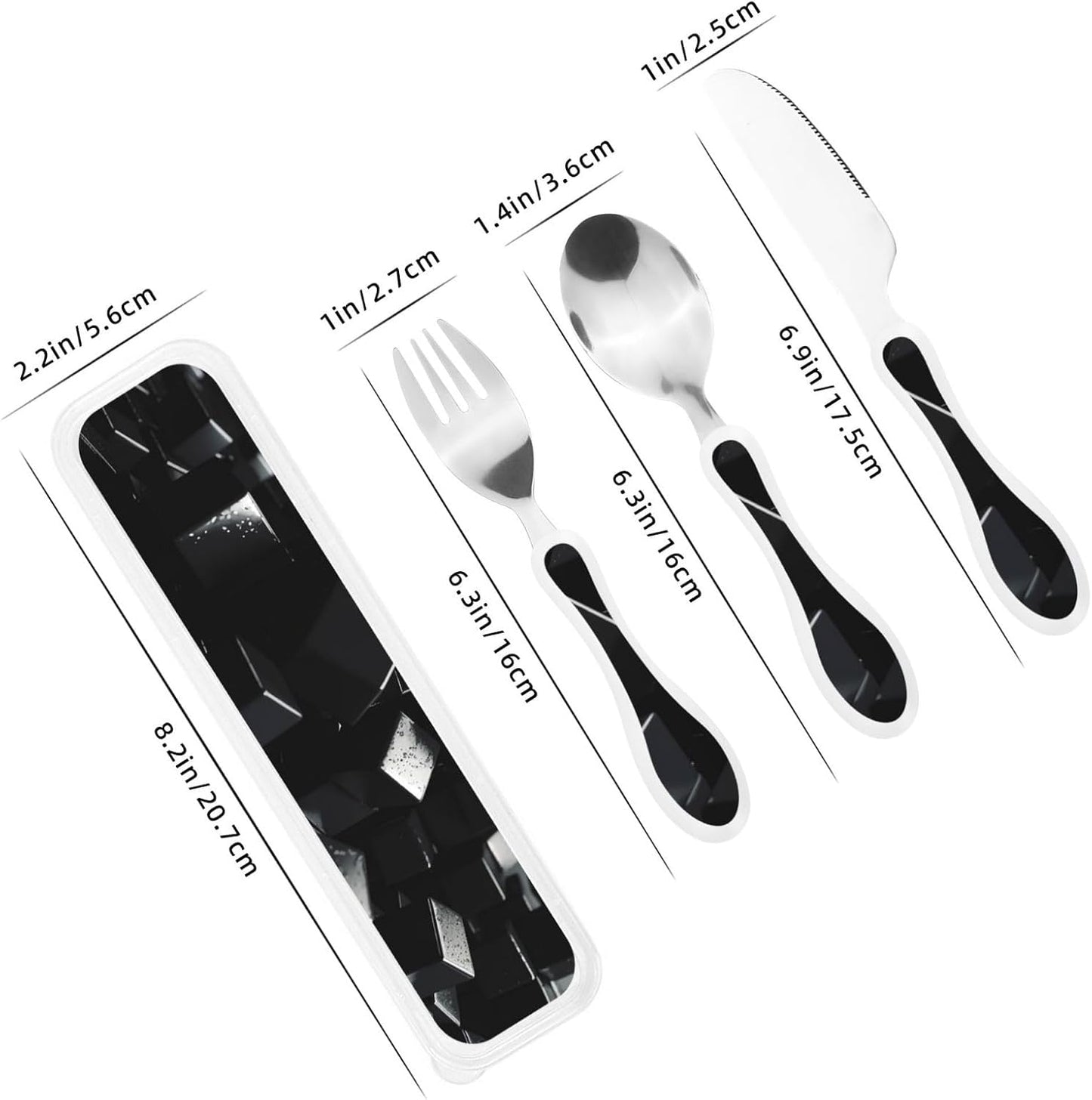 3-Piece Kids Silverware Set With Storage Case, Stainless Steel Reusable Children Safe Knife Spoon Fork Set Black And White Grid Children Flatware Set For Kids Lunch Box