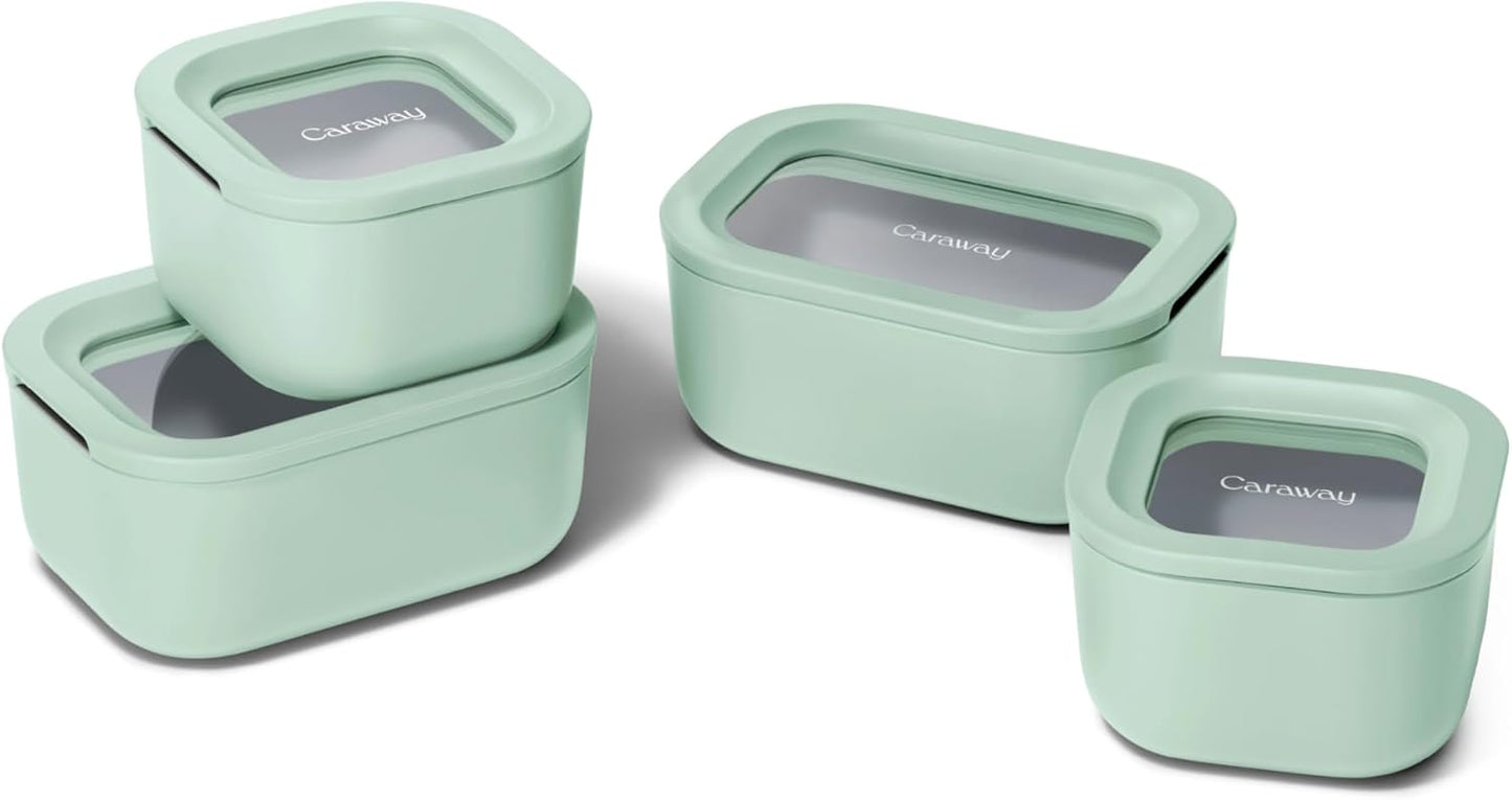 Caraway 13pc Glass Food Storage Container Set - Easy to Store, Non Toxic Lunch Box - with Glass Lids - Includes Storage Organizer - Mist