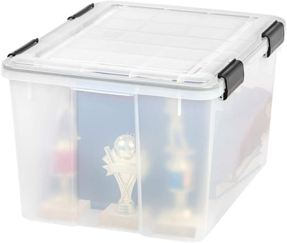 IRIS USA WeatherPro Storage Bins with Lids, 47 Qt, Gasket Seal, 2 Pack | Airtight gasket helps protect clothing, shoes, crafts, keepsakes, and household supplies from moisture and dust.