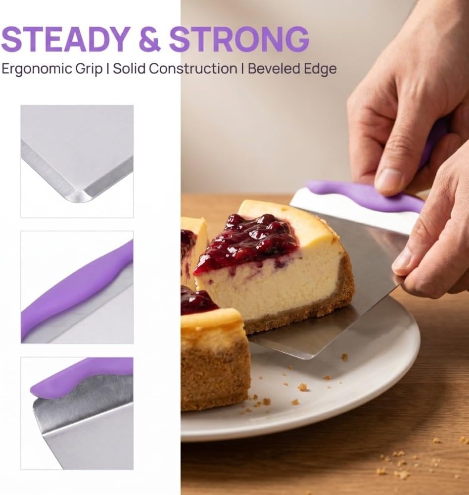 Cake Lifter Transfer Tray, Stainless Steel Pastry Pizza Moving Plate, Baking Tool Cookie Spatula for Cakes Pizza Bread Purple 9.65 x 7.87 in