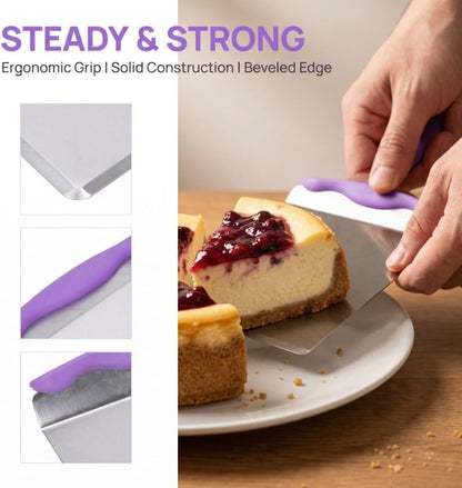 Cake Lifter Transfer Tray, Stainless Steel Pastry Pizza Moving Plate, Baking Tool Cookie Spatula for Cakes Pizza Bread Purple 9.65 x 7.87 in
