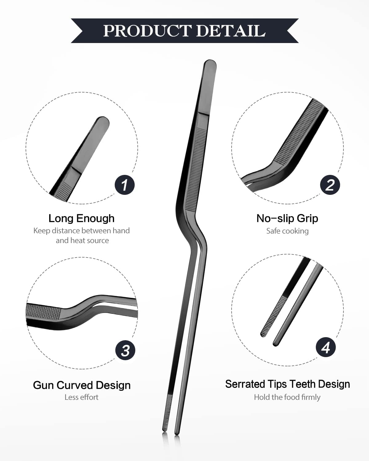 10-inch Cooking Tweezer and Offset Tweezer Set, Tongs Precision Serrated Tips, Stainless Steel Professional Chef Tweezer Kitchen Tools for BBQ, Plating and Serving
