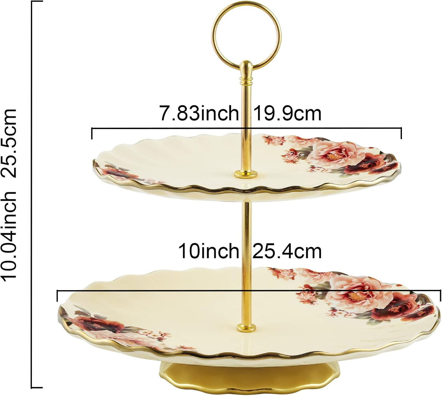 fanquare 3 Compartment Platter, Gold Porcelain Appetizer Serving Tray, Floral Ceramic Divided Serving Plate for Fruit, Candy, Nuts