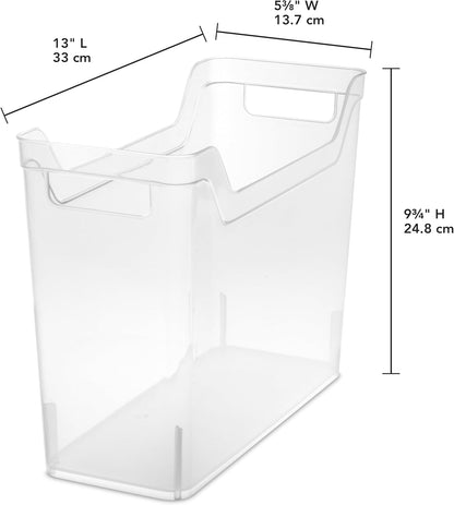Sterilite Narrow Shelf Bin with Handles, Plastic Storage Container for Organizing Shelving, Closet, Pantry, and Countertops, Clear, 6-Pack