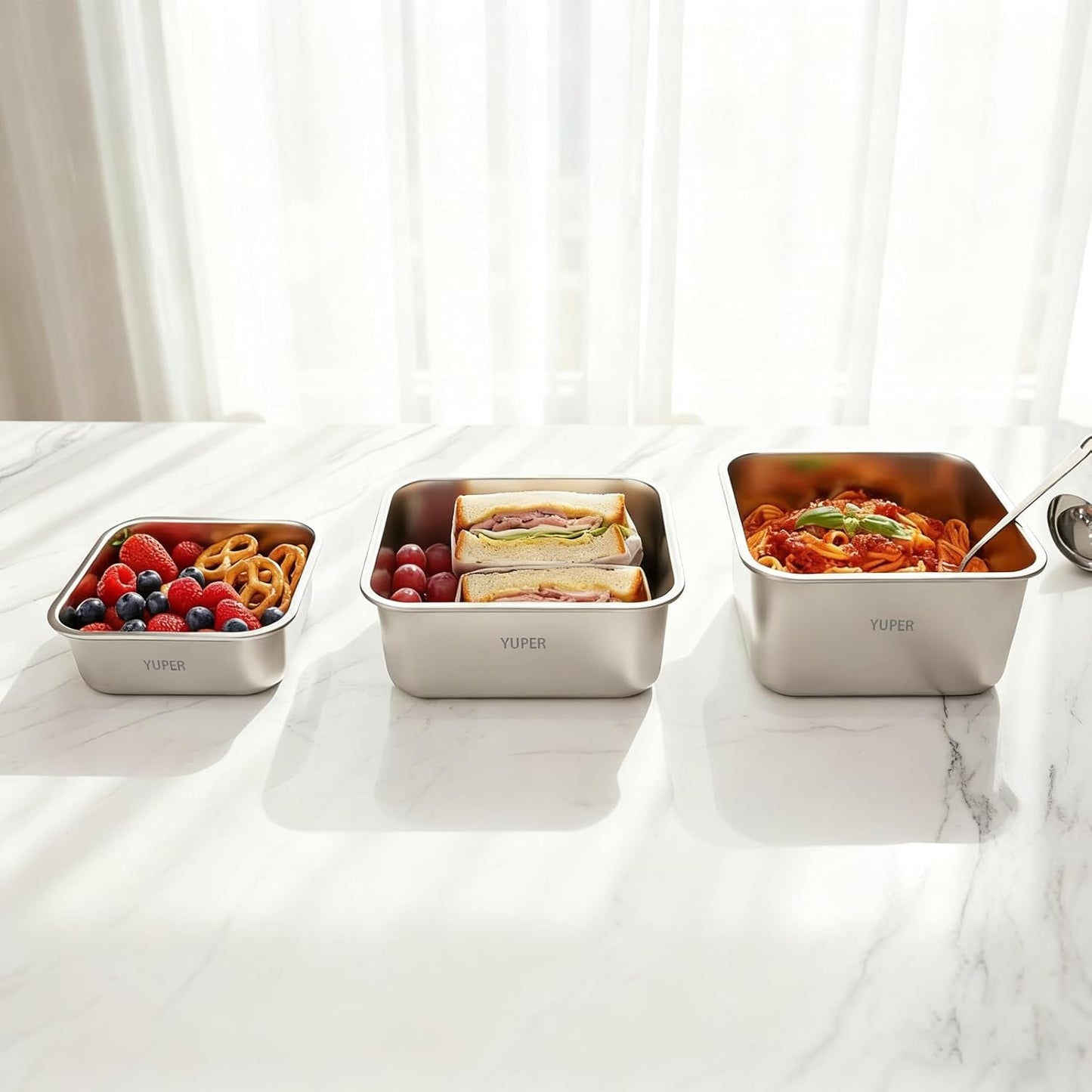 YUPER Stainless Steel Food Storage Containers, Large Meal Prep Container Sets with Lids, BPA Free, Leak Proof & Airtight, Microwave, Dishwasher, Fridge, Freezer & Oven Safe, 3 Pack (84+125+162OZ)