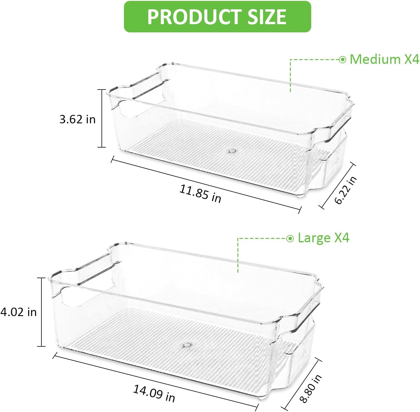 SIMPLYKLEEN Fridge Organizer Bins Set of 8, Refrigerator Organizing Bins with Two Sizes, Home Kitchen Pantry Organizers and Storage Containers, Stackable Clear Plastic Storage Bin