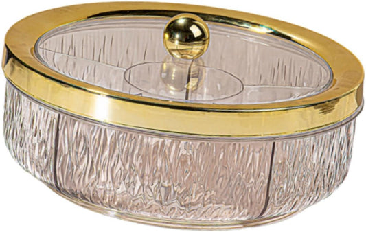 Amagogo Divided Serving Tray with Transparent Lid Snack Tray Rotatable Base Appetizer Platter with 6 Compartments Dessert Dish Suitable for Gift Giving Home D, Golden Bow