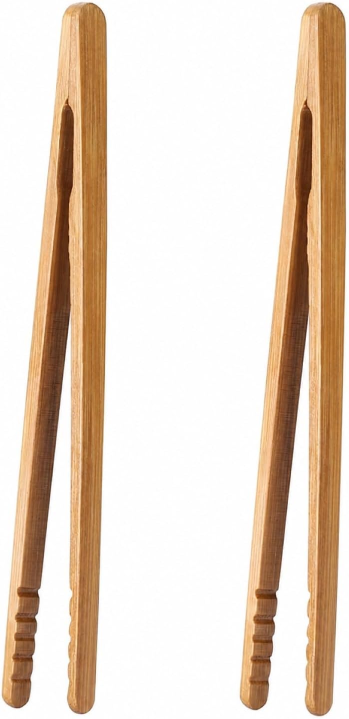 I-MART Bamboo Toaster Tongs 7 Inch Set of 2, Wooden Toast Tongs for Small Kitchen Use, Bagels, English Muffins, Waffles, Tea Bags, Pickles and Charcuterie Serving