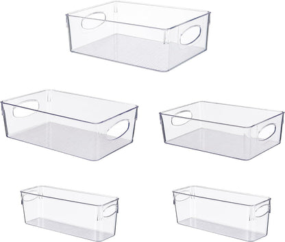 UFORU 10 Pack Clear Pantry Organizers and Storage, Stackable Plastic Storage Bins with Handles, Clear Storage Bins for Kitchen, Fridge, Freezer, Cabinet and Containers for Pantry Organization