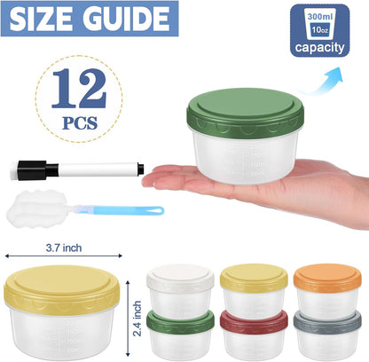 6pcs 10 oz Small Plastic Containers with Lids, Salad Dressing Container Reusable Small Food Storage Containers for Meal Prep, Leakproof, Microwave Dishwasher Freezer Safe, BPA-Free