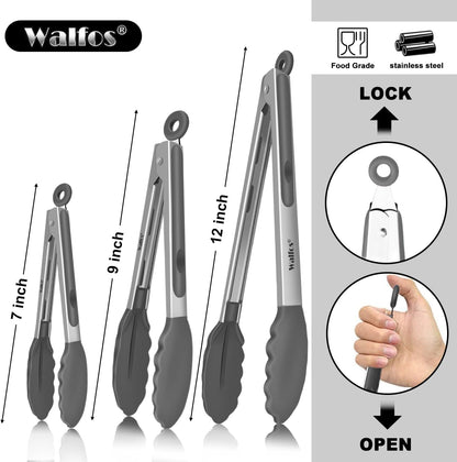 WALFOS Tweezer Tongs for Cooking, Kitchen Tweezers Stainless Steel Pasta Tweezers Tongs for Cooking, Roasting, Grabbing Small Objects, Dessert, BBQ, Spaghetti 3 Pcs (8+10+12-Inch)