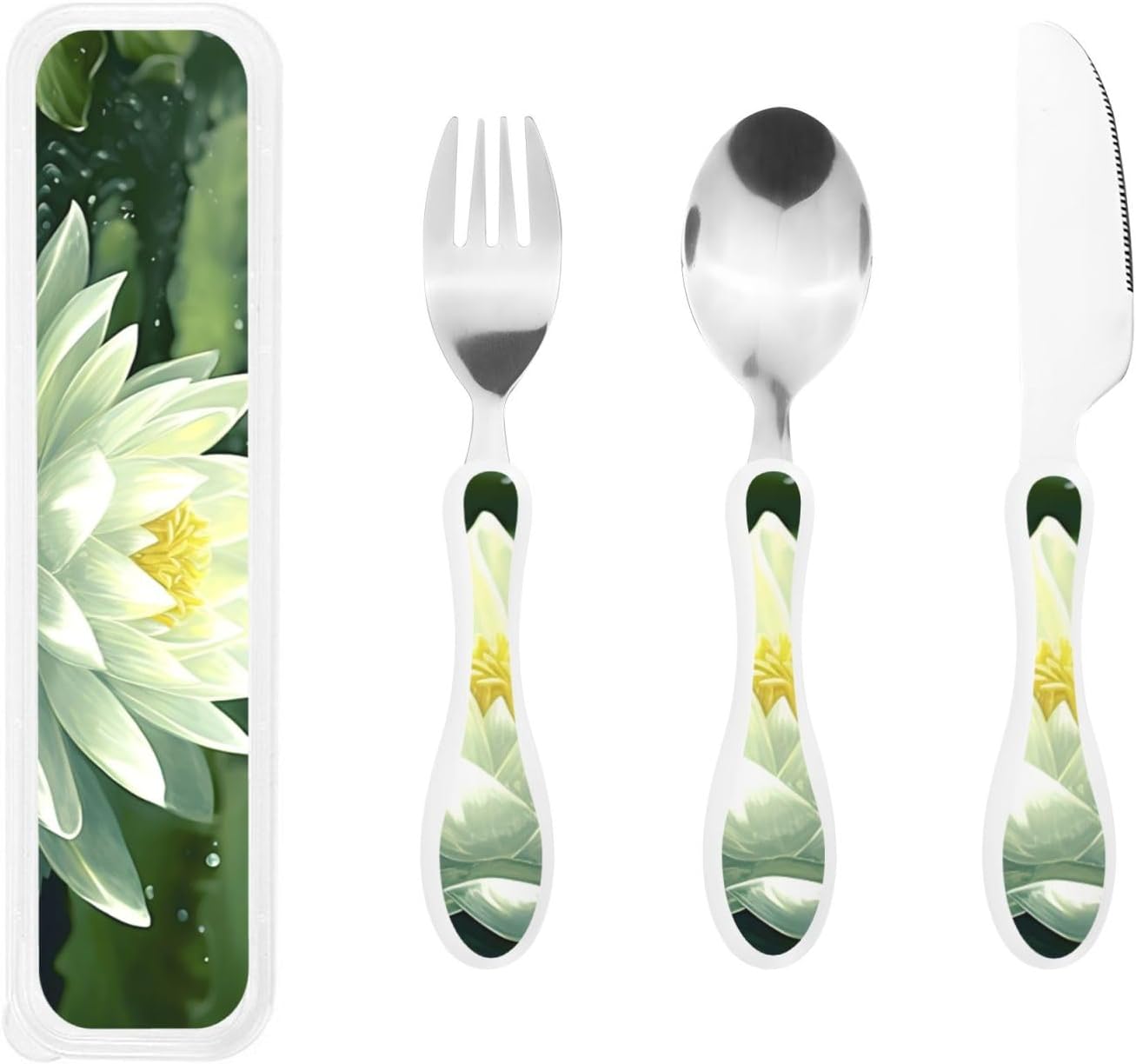 3-Piece Kids Silverware Set With Storage Case, Stainless Steel Reusable Children Safe Knife Spoon Fork Set Easter Bunny Eggs Spring Flower Rabbit Children Flatware Set For Kids Lunch Box