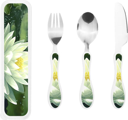 3-Piece Kids Silverware Set With Storage Case, Stainless Steel Reusable Children Safe Knife Spoon Fork Set Easter Bunny Eggs Spring Flower Rabbit Children Flatware Set For Kids Lunch Box