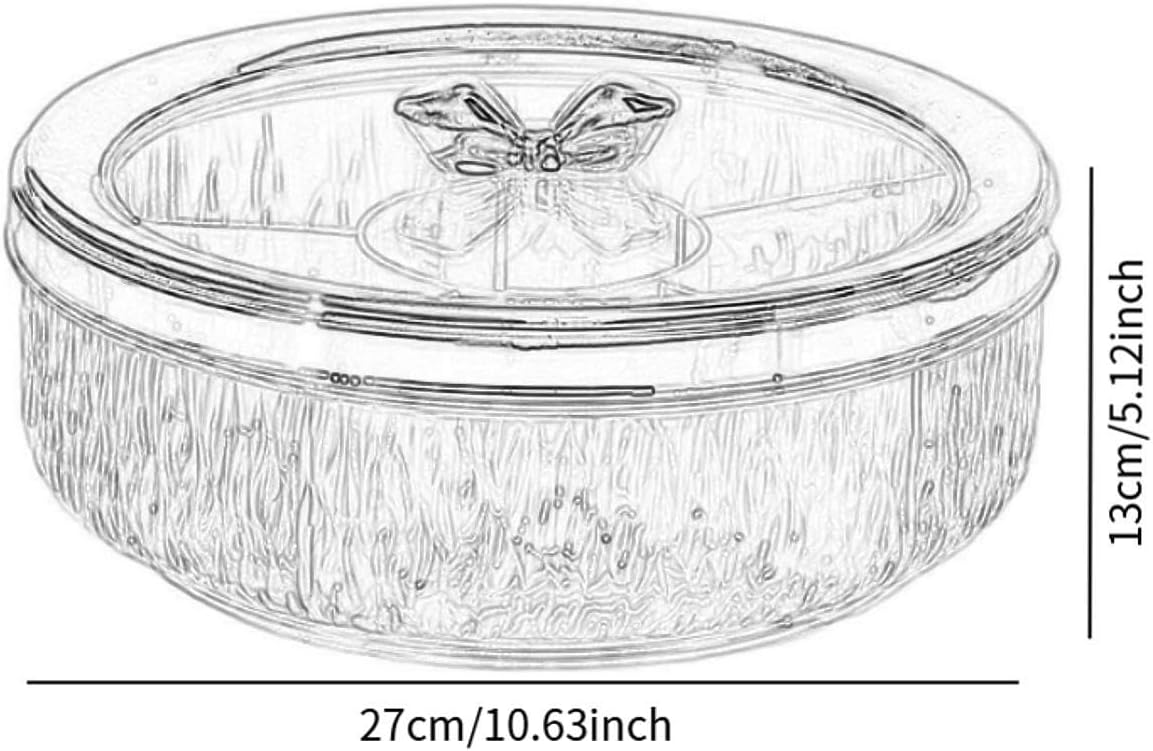 Divided Serving Tray Snack Platter Rotating 6 Compartments Dustproof Nuts Storage Platter Dessert Plate for Home Living Room, rose golden ball