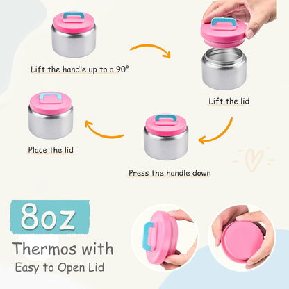 Bento Lunch Box for Kids with 8oz Soup Thermo Leak-Proof Lunch Food Containers with Snack Sauce Container for Kid Girls Boys to School (Pink Mermaid)