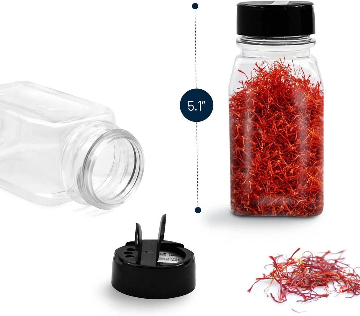 RoyalHouse 9.5 Oz Plastic Spice Jars with Black Cap, Clear and Safe Plastic Bottle Containers with Shaker Lids for Storing Spice, Herbs and Seasoning Powders, BPA Free, Made in USA