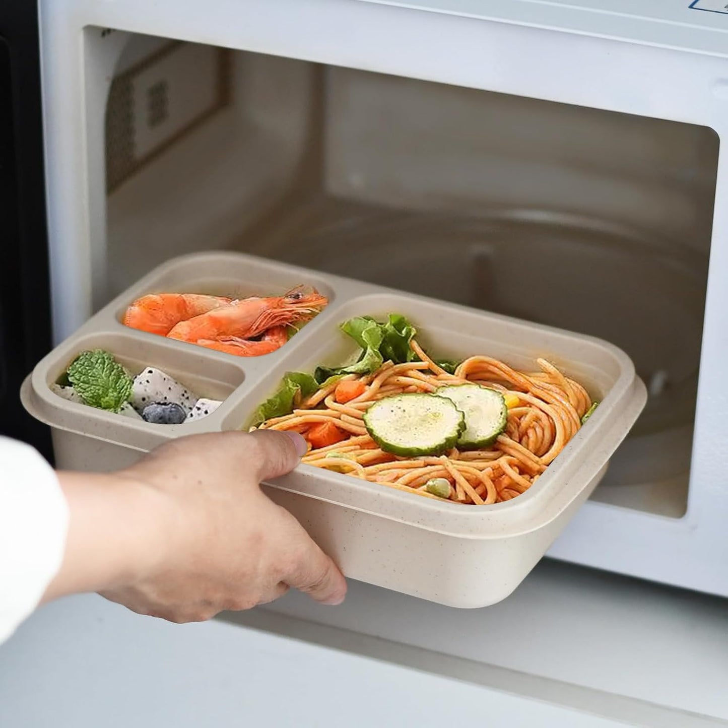 8-Pack 3 Compartment Meal Prep Containers with Lids, Wheat Straw Plastic, Microwave/Dishwasher/Freezer Safe, Stackable