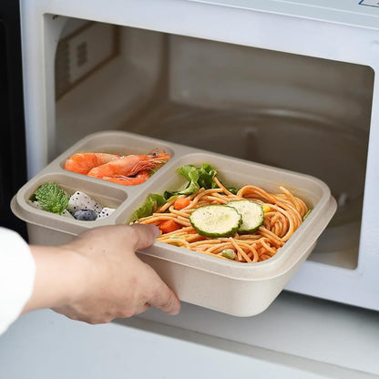 8-Pack 3 Compartment Meal Prep Containers with Lids, Wheat Straw Plastic, Microwave/Dishwasher/Freezer Safe, Stackable