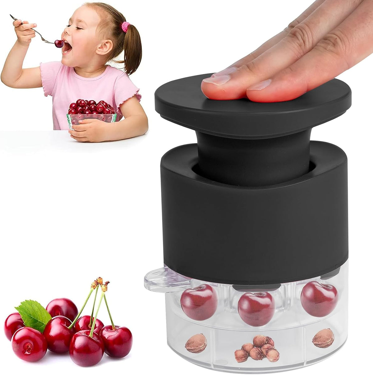 Cherry Pitter Tool,Cherry Pitter Cherry Stone Remover Tool for Making Cherry Jam Cherries Corer Pitter Tool，Cherry Pitter Olive Pitter with Space-Saving Lock Design, Black