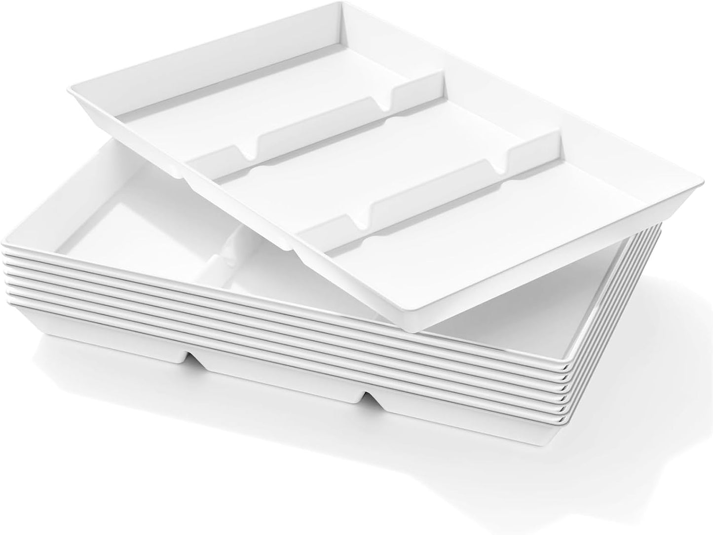 Lifewit Serving Tray Divided for Party Supplies, 4 PCS 15" x 10" Plastic Platters for Serving Food, White Reusable Tray for Veggie, Snack, Fruit, Cookies, Desserts in Kitchen/Pantry