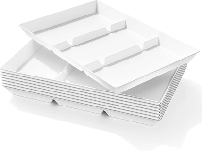 Lifewit Serving Tray Divided for Party Supplies, 4 PCS 15" x 10" Plastic Platters for Serving Food, White Reusable Tray for Veggie, Snack, Fruit, Cookies, Desserts in Kitchen/Pantry