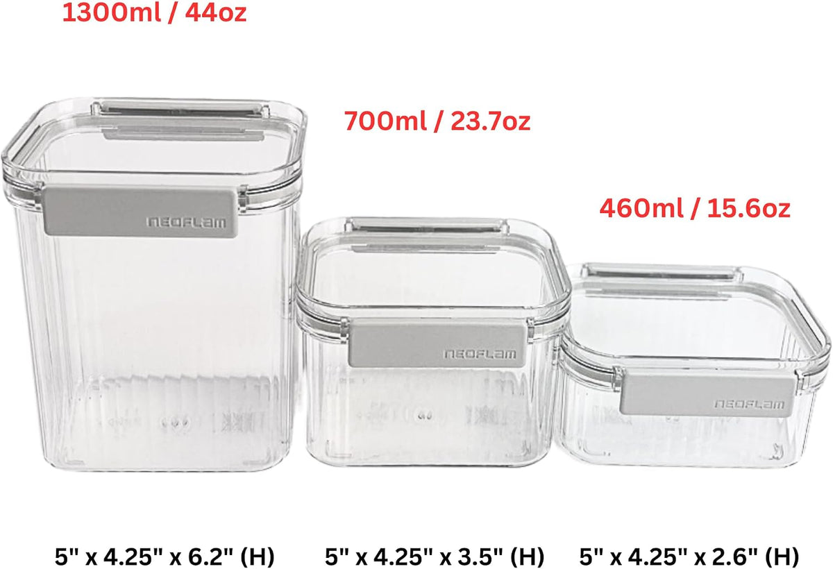 Neoflam 3 Set Airtight Kitchen Pantry Dry Food Container with Handle, Dog, Cat, Pet Feed Dispenser with Measuring Cup, Refrigerator Cabinet Organization for Cereal, Rice, Grain, Pasta (61oz, 1800ml)