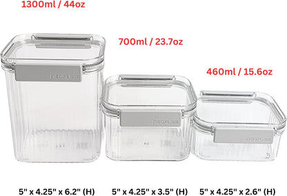 Neoflam 3 Set Airtight Kitchen Pantry Dry Food Container with Handle, Dog, Cat, Pet Feed Dispenser with Measuring Cup, Refrigerator Cabinet Organization for Cereal, Rice, Grain, Pasta (61oz, 1800ml)