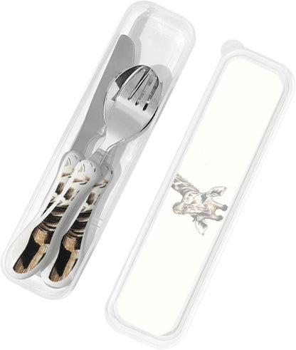 3-Piece Kids Silverware Set With Storage Case, Stainless Steel Reusable Children Safe Knife Spoon Fork Set Blue Active Girl Running Sunset Children Flatware Set For Kids Lunch Box - Colors B