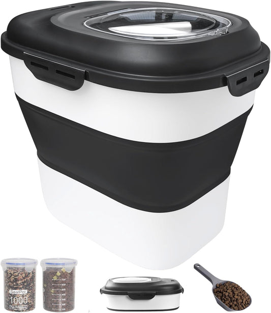 30-35 Lbs Dog Food Storage Container Collapsible Dog Food Container with Airtight Lids, Wheels, Scoop and 2pcs Food Storage Containers, Large Pet food storage for Dog, Cat