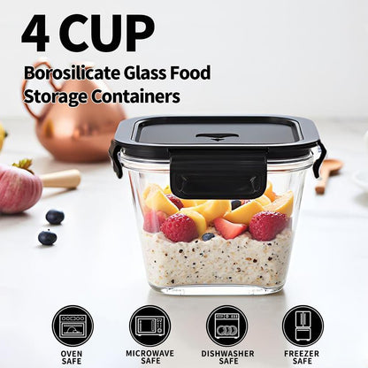 H.JSS WDJS 3Cup Round Glass Food Storage Containers with Airtight lids, 23oz Glass Meal Prep Containers, Heat-Resistant BPA-Free for Soup Leftover, Microwave, Dishwasher and Fridge Safe (white-4Pack)