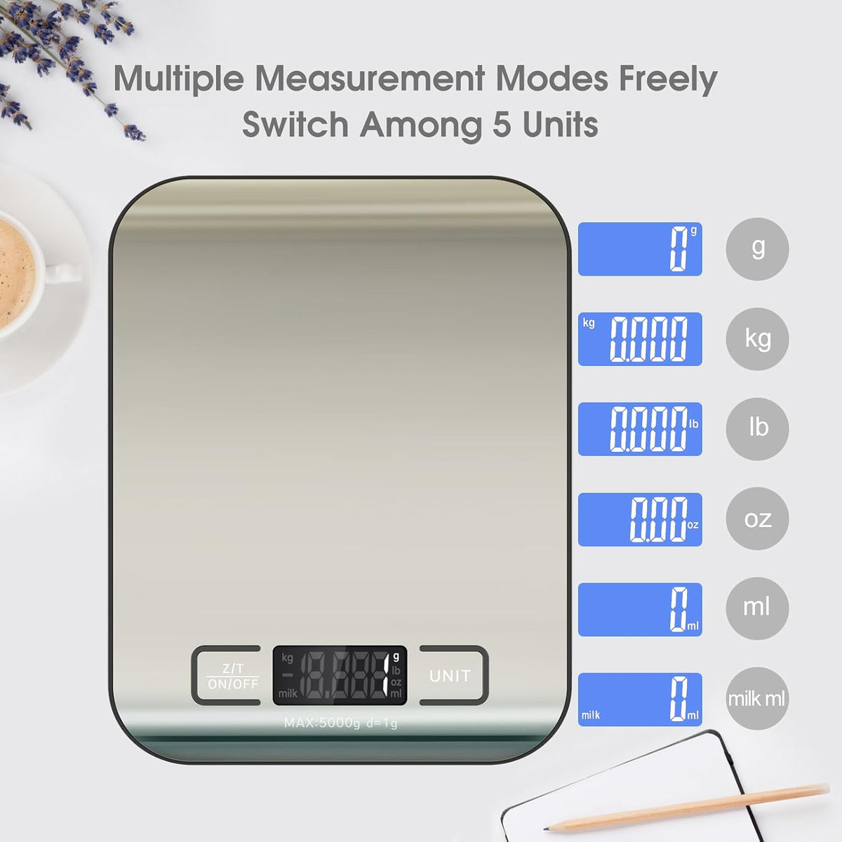 Digital Shipping Scale,Stainless Steel Panel, Accurate Portable Postal Scale for Packages, Small Business,Kitchen, Food, Handmade, Liquids, and Boutique (Rose Gold Battery(5kg/1g))