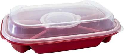 Buddeez Jumbo Divided Serving Tray with Lid - Includes 6 Bins for Party Platter, Snackle Box Container, Fruit and Veggie Tray, Chip