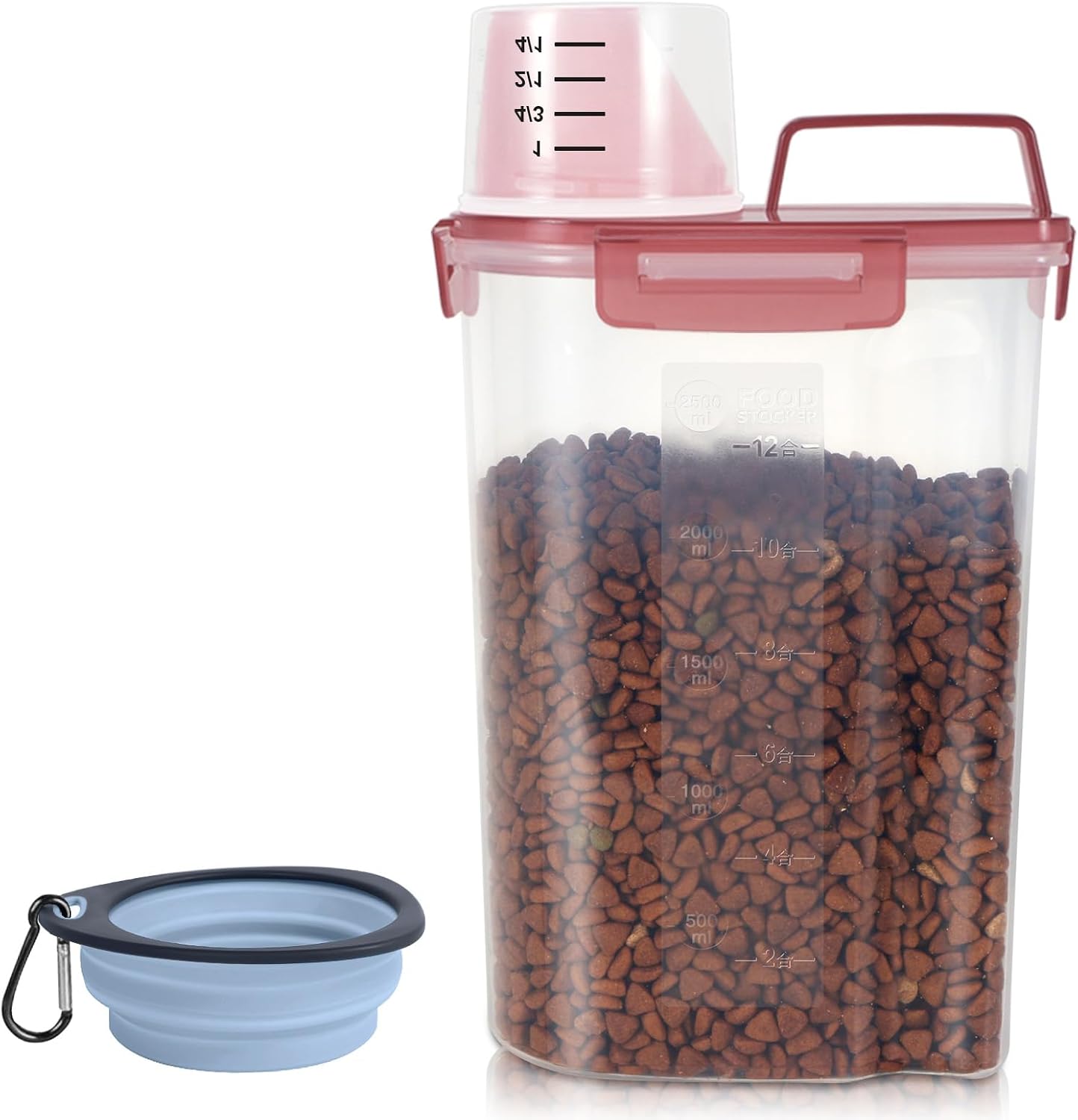 LEAWALK Airtight Small Cat Dog Pet Food Storage Containers BPA Free, with Large Pour Spout/1 Measuring Cup/ 4 Safety Locks and Double-layer Silicone Strip (Olive Gray x 2, 3L-2pack)