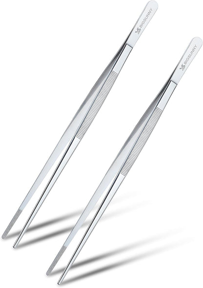 Set of 3 Kitchen Tweezers Fine Tweezer Tongs, MSY BIGSUNNY Stainless Steel Food Tweezers, Precision Serrated Tips Food Tongs (8.5" 10" and 12")