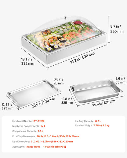 VEVOR Chilled Condiment Server, 4 Compartment Ice Cooled Condiment Serving Container, Chilled Garnish Tray Bar Caddy with Lid, for Bartending & Serving Taco, Salad, Fruit, Home & Restaurant Supplies