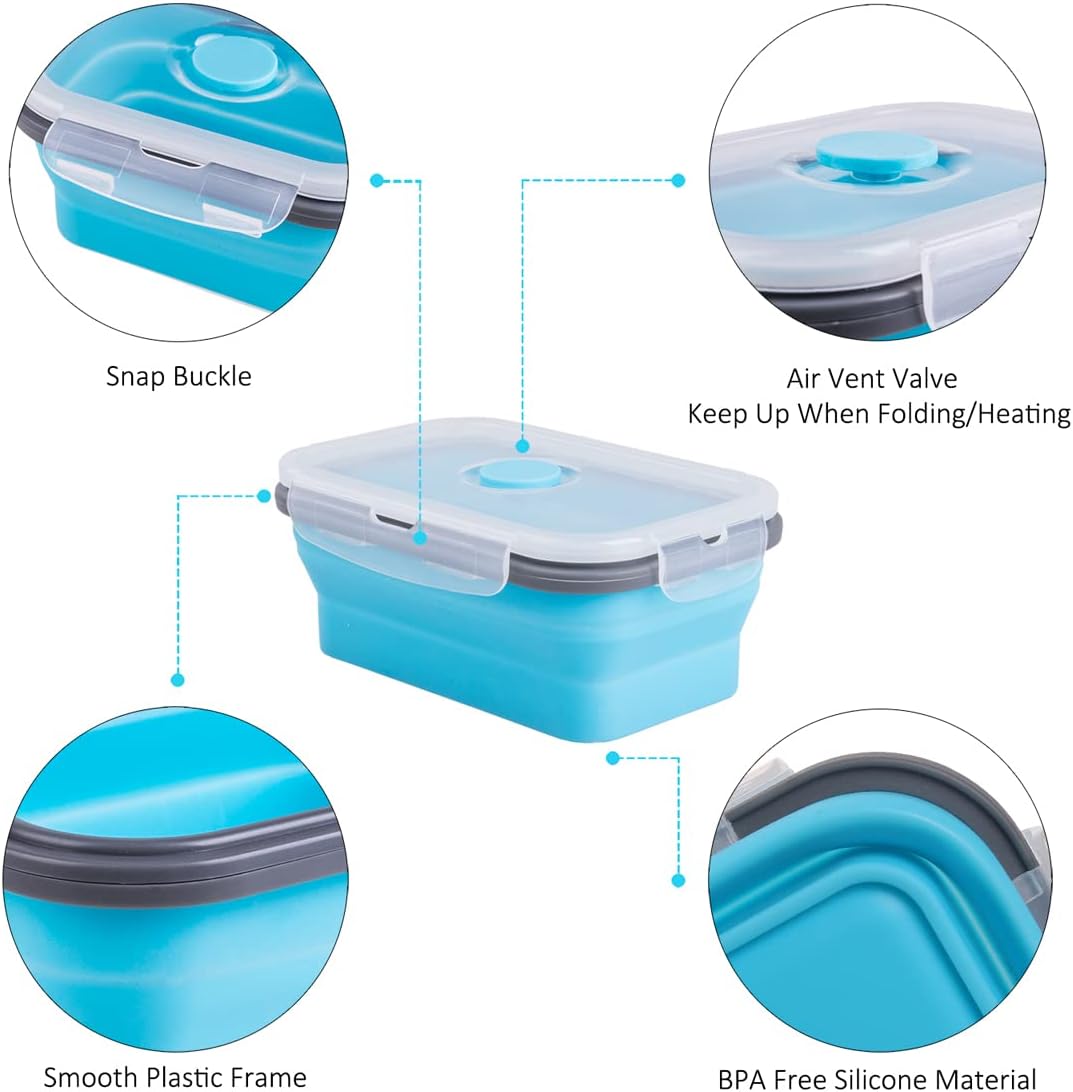 Collapsible Food Storage Containers with Lids, 4 Pack, 40 oz Silicone 1-Compartment Meal Prep Containers Reusable, Lunch Bento Boxes for Adults, Microwave Freezer Dishwasher Safe, BPA-Free, Black