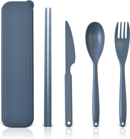 Large Reusable Travel Utensils Set with Case, Plastic Set for Adults Travel Picnic Camping, Portable Flatware Cutlery Set with Chopsticks for Daily Use(Black)