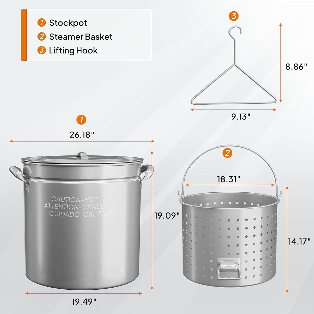 Bonnlo 30QT Aluminum Stock Pot for Boiling Seafood, Crawfish & Crab, Frying Turkey & Steaming Tamales, Large Boil Pot with Strainer Basket, Lid, Lifting Hook & Steamer Rack for Outdoor Cooking
