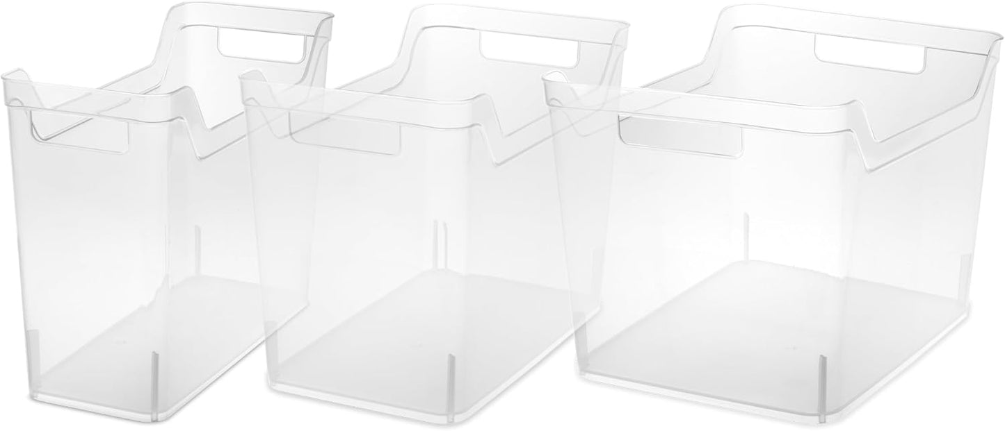 Sterilite Narrow Shelf Bin with Handles, Plastic Storage Container for Organizing Shelving, Closet, Pantry, and Countertops, Clear, 6-Pack