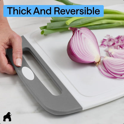 GORILLA GRIP BPA-Free Reversible Kitchen Cutting Board Set of 3, US Designed, Nonporous, Juice Grooves Catch Liquid, Slip Resistant Border, Dishwasher Safe, Durable Large Food Chopping Boards, Black