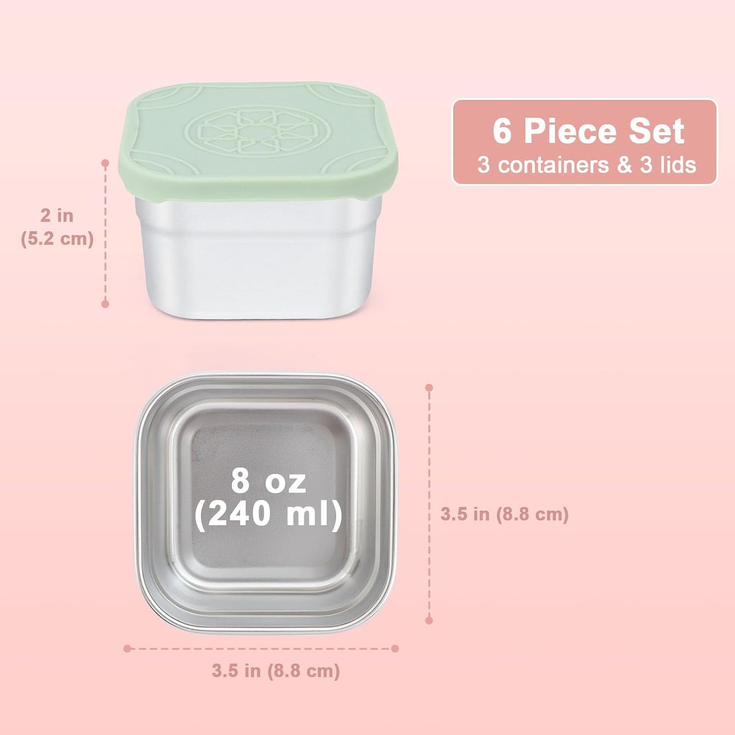 Caperci 25oz Stainless Steel Food Containers, 3-Pack Bento Lunch Box with Silicone Lids, Leak-Proof Reusable Meal Prep Container for Sandwiches & Snacks, BPA-Free (720ML)